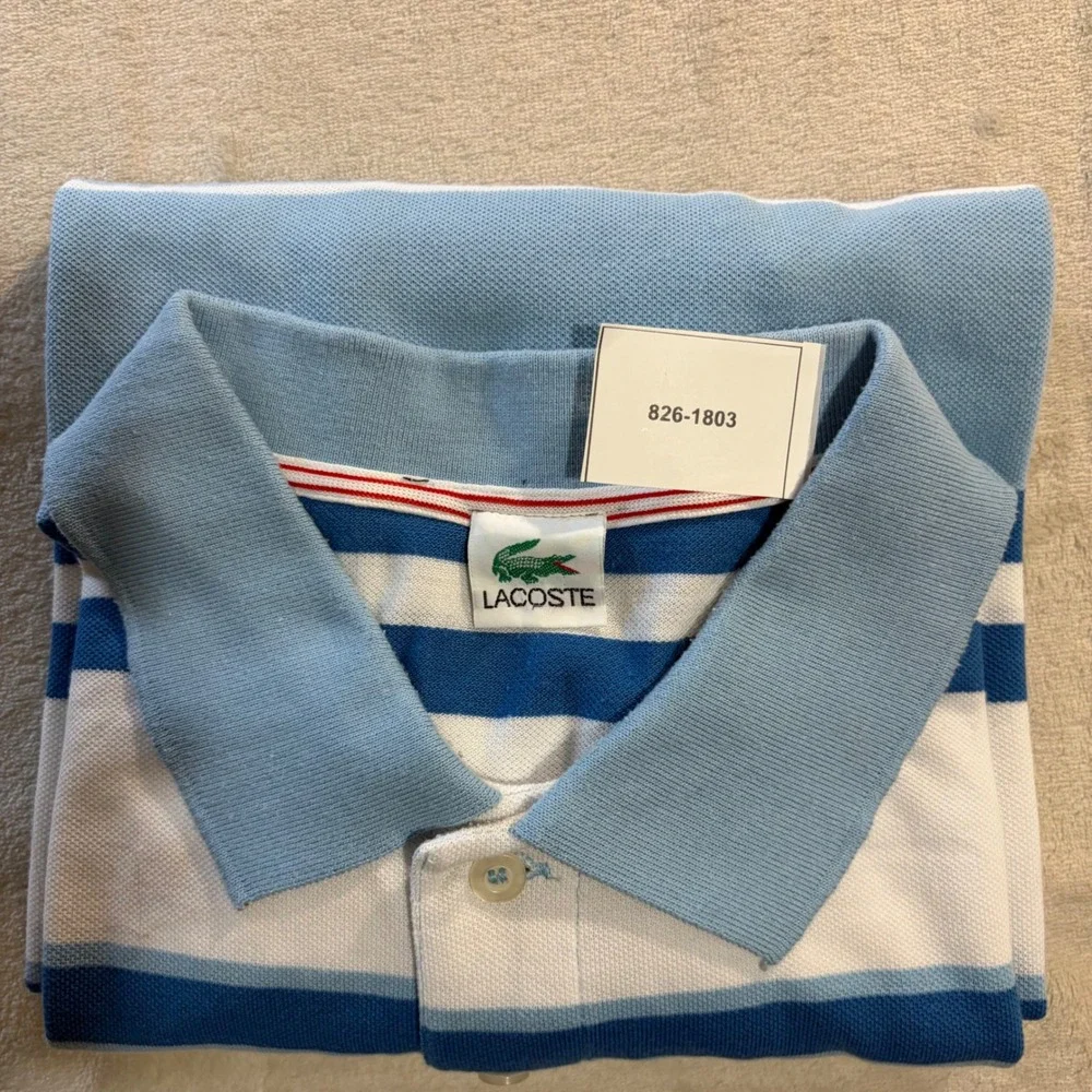 Lacoste Mens 2X Striped Pique Polo Shirt Blue White Short Sleeve Logo Top